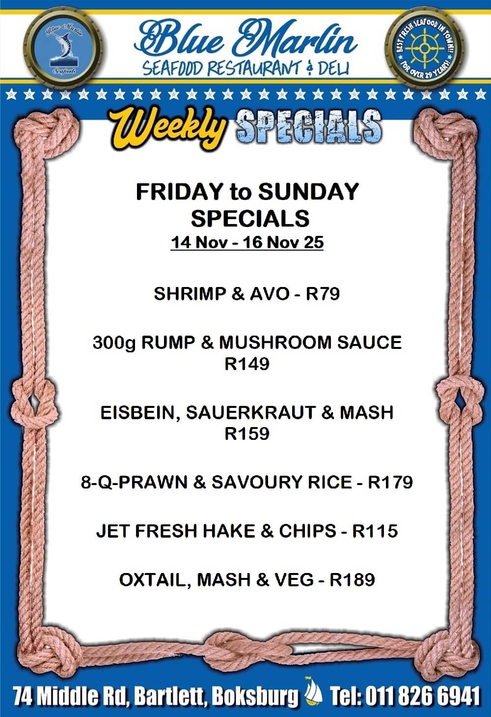 Blue Marlin Seafood Restaurant Boksburg Special Offers